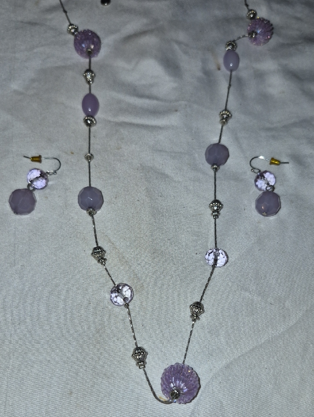 Lavender Faceted Bead Necklace with Matching Drop Earrings